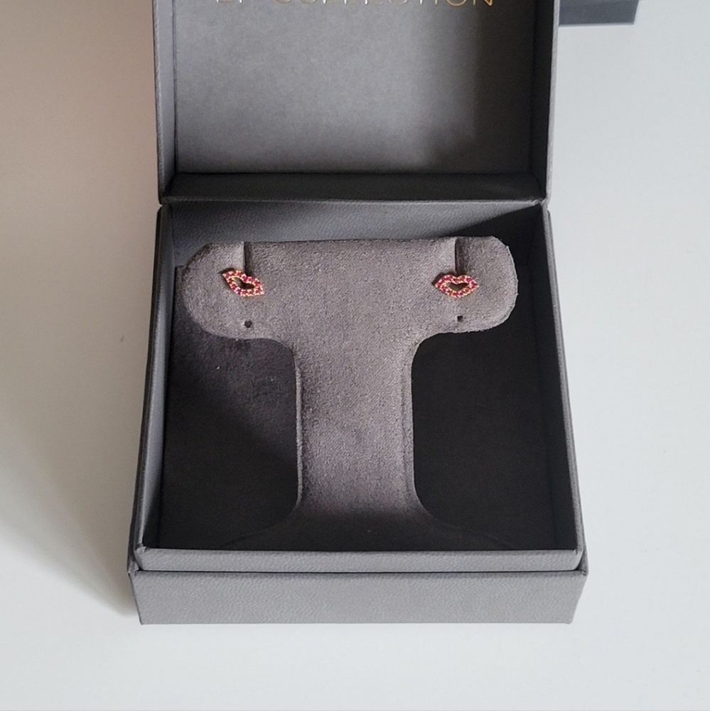 EF Collection lips ruby earrings in 14k rose gold